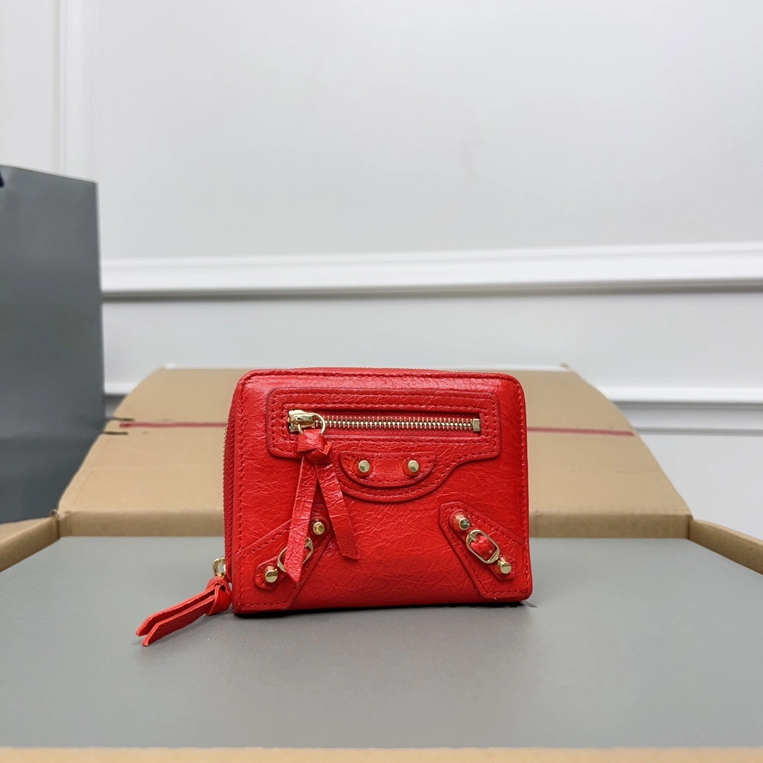 SoftTouch Balenciaga Vintage Red Cracked Leather Mini Wallet with Compartments 60853