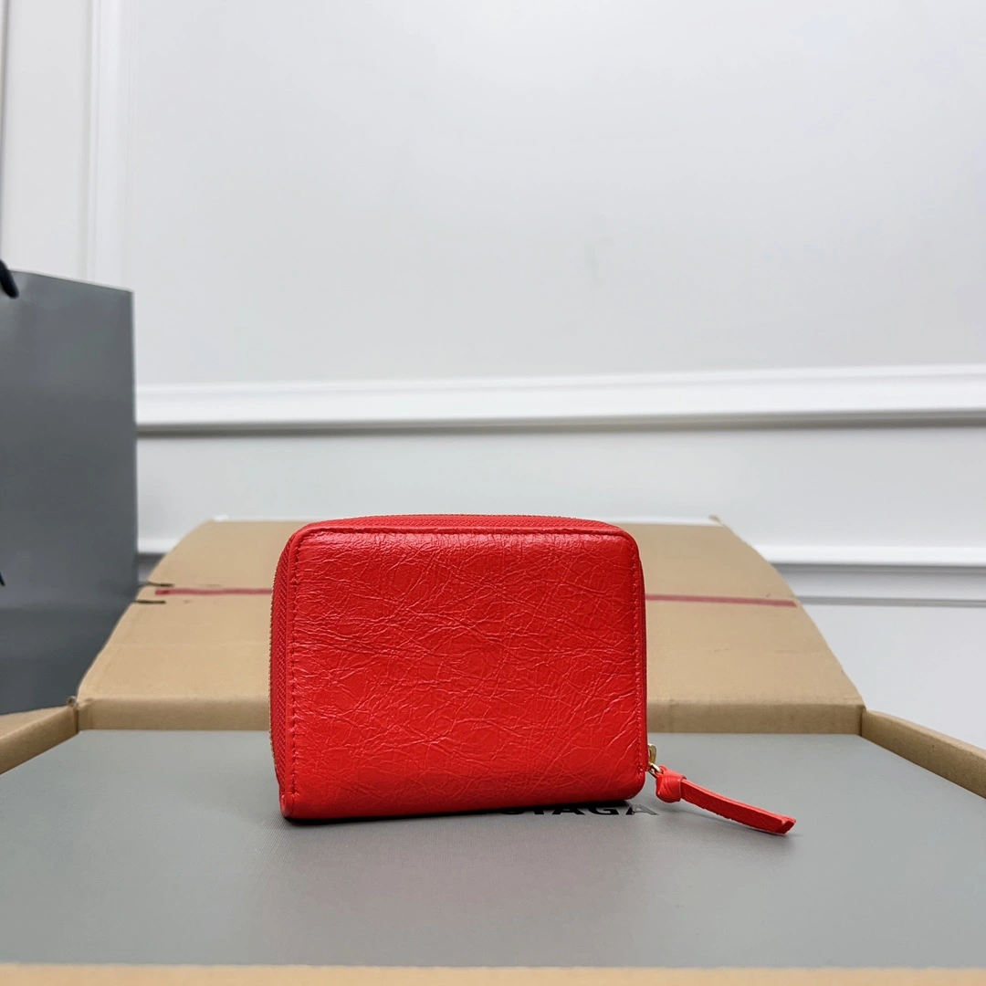 SoftTouch Balenciaga Vintage Red Cracked Leather Mini Wallet with Compartments 60853