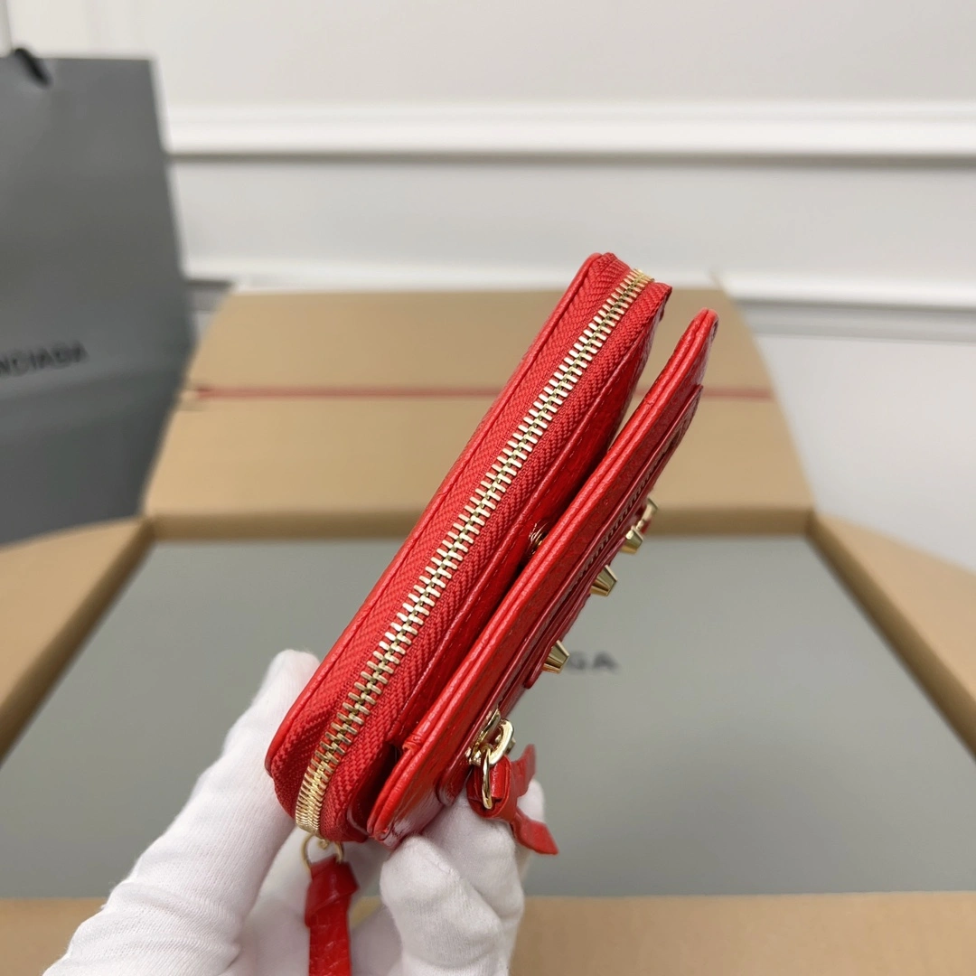 SoftTouch Balenciaga Vintage Red Cracked Leather Mini Wallet with Compartments 60853