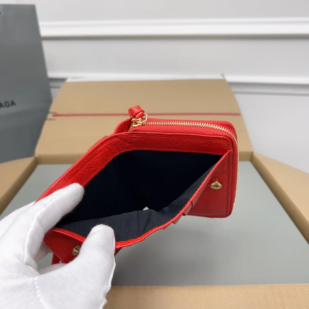 SoftTouch Balenciaga Vintage Red Cracked Leather Mini Wallet with Compartments 60853