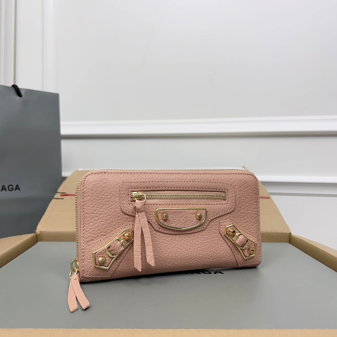 Balenciaga Vintage Rose Pink Leather Motorcycle Wallet with Smiley StreetReady 60833