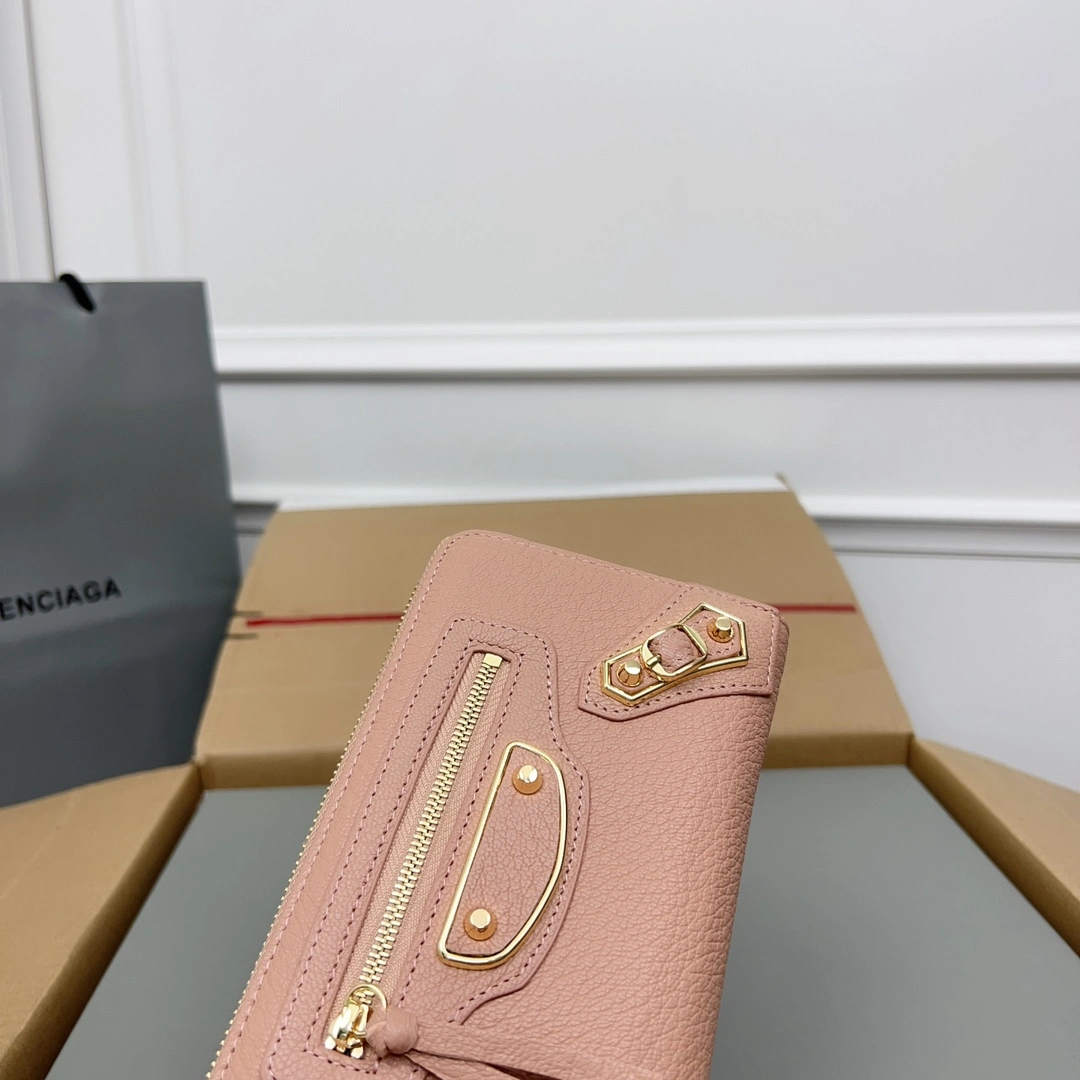 Balenciaga Vintage Rose Pink Leather Motorcycle Wallet with Smiley StreetReady 60833
