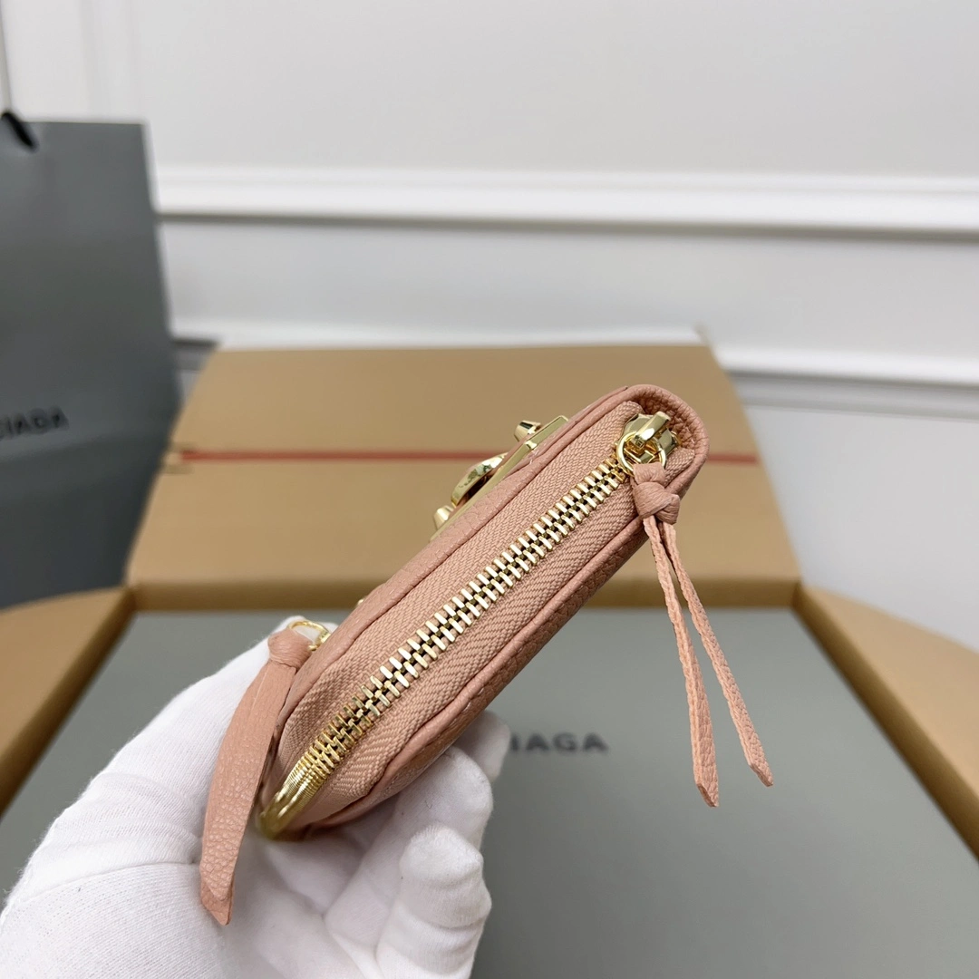 Balenciaga Vintage Rose Pink Leather Motorcycle Wallet with Smiley StreetReady 60833