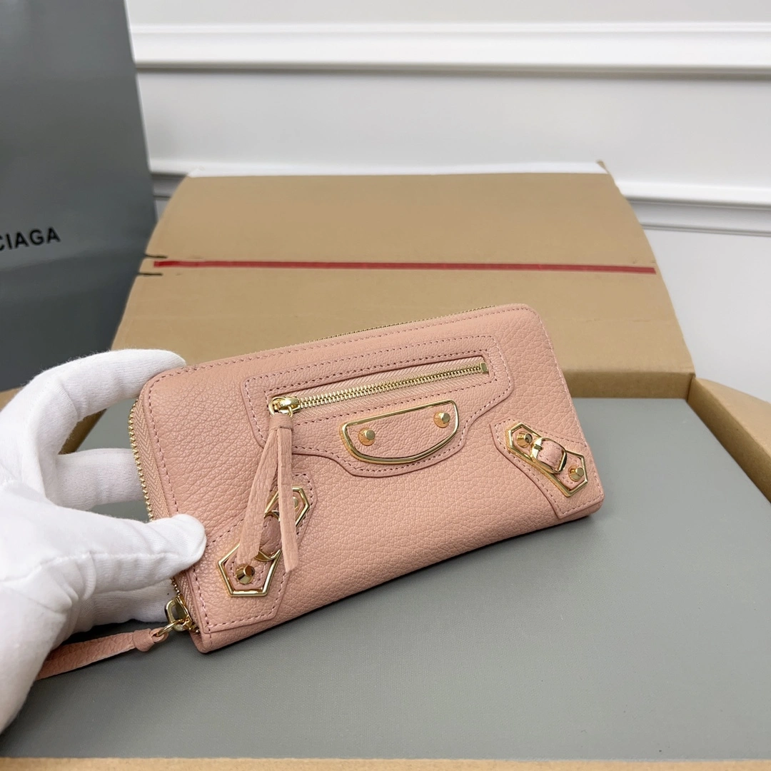 Balenciaga Vintage Rose Pink Leather Motorcycle Wallet with Smiley StreetReady 60833