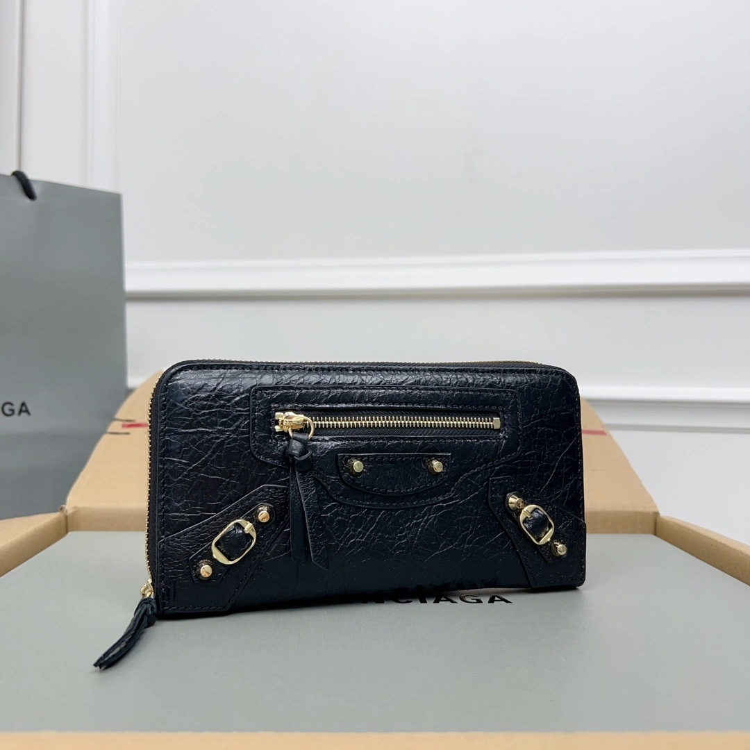 Balenciaga Vintage Zipper Motorcycle Wallet with Card Holder AllSeason 60827