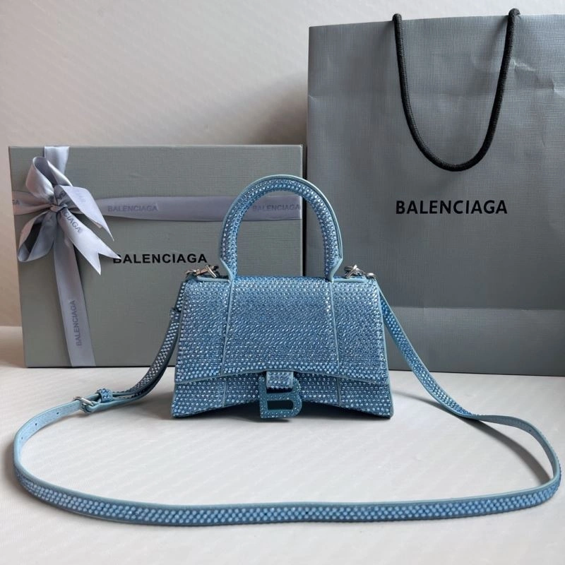 Balenciaga Water Blue Rhinestone Hourglass Bag with B-Clasp Affordable 70055