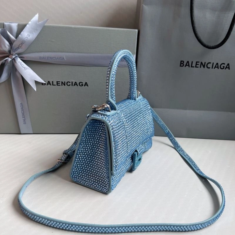 Balenciaga Water Blue Rhinestone Hourglass Bag with B-Clasp Affordable 70055
