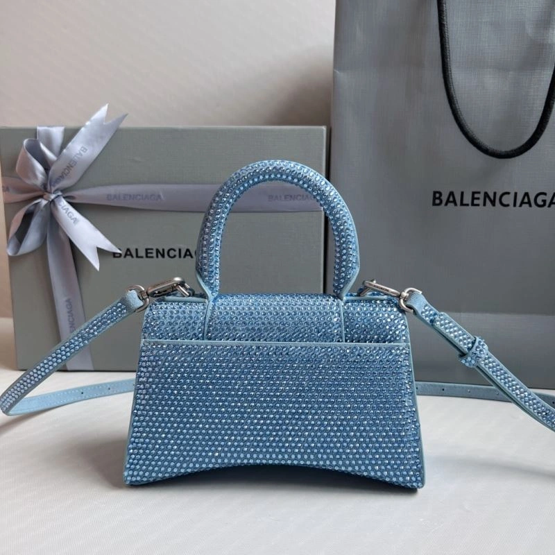 Balenciaga Water Blue Rhinestone Hourglass Bag with B-Clasp Affordable 70055