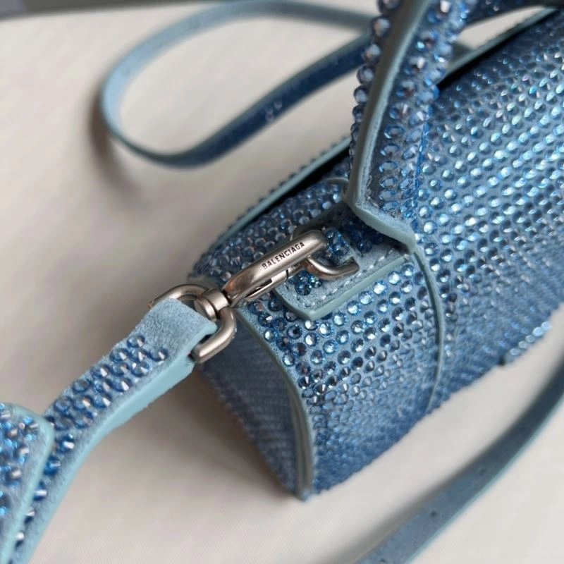 Balenciaga Water Blue Rhinestone Hourglass Bag with B-Clasp Affordable 70055