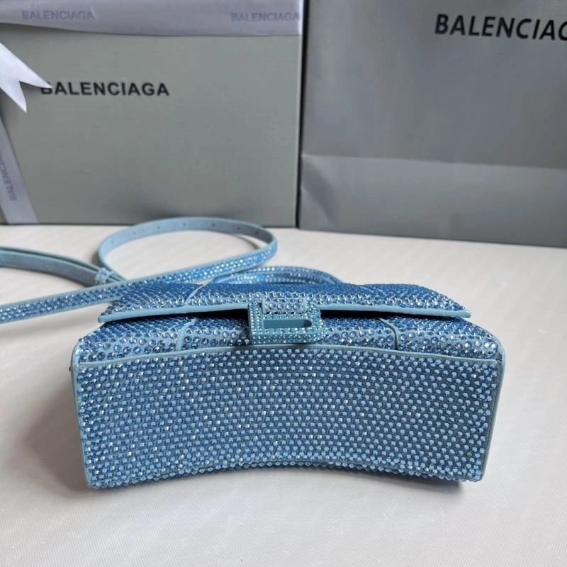 Balenciaga Water Blue Rhinestone Hourglass Bag with B-Clasp Affordable 70055