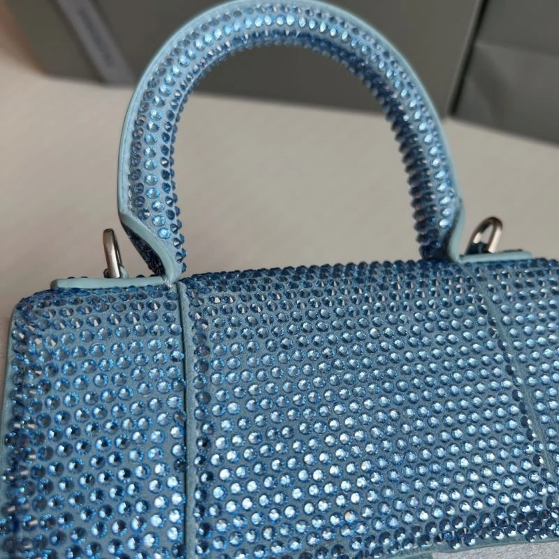 Balenciaga Water Blue Rhinestone Hourglass Bag with B-Clasp Affordable 70055