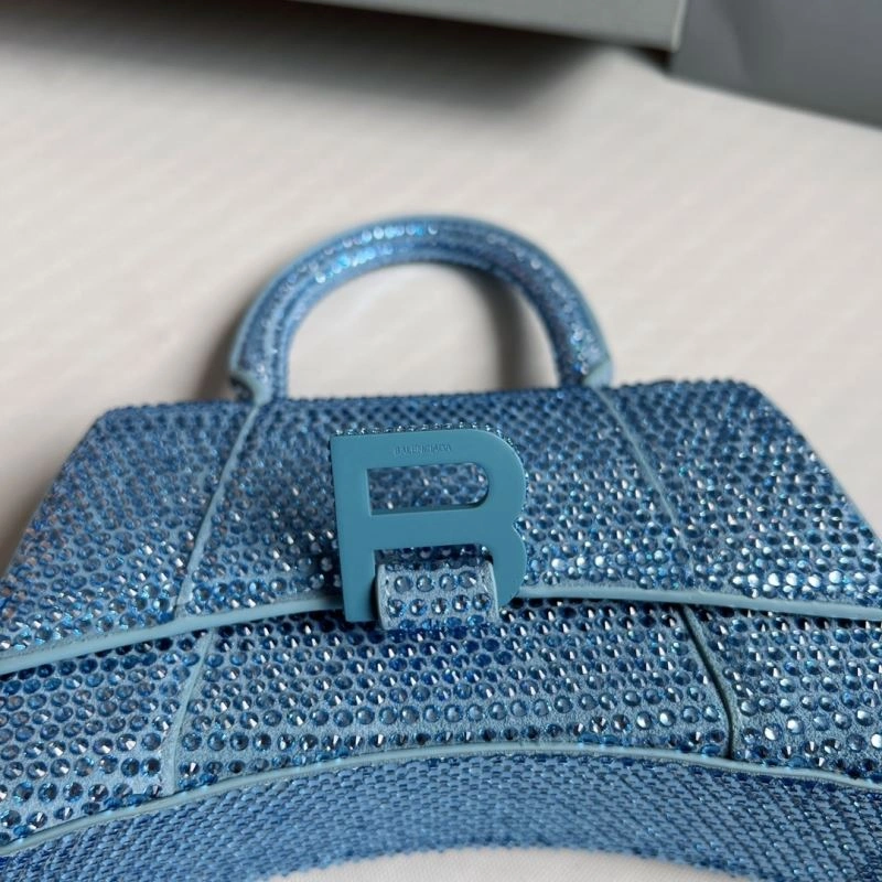 Balenciaga Water Blue Rhinestone Hourglass Bag with B-Clasp Affordable 70055