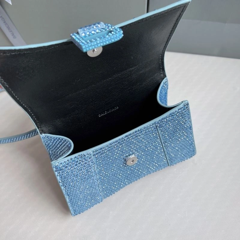 Balenciaga Water Blue Rhinestone Hourglass Bag with B-Clasp Affordable 70055