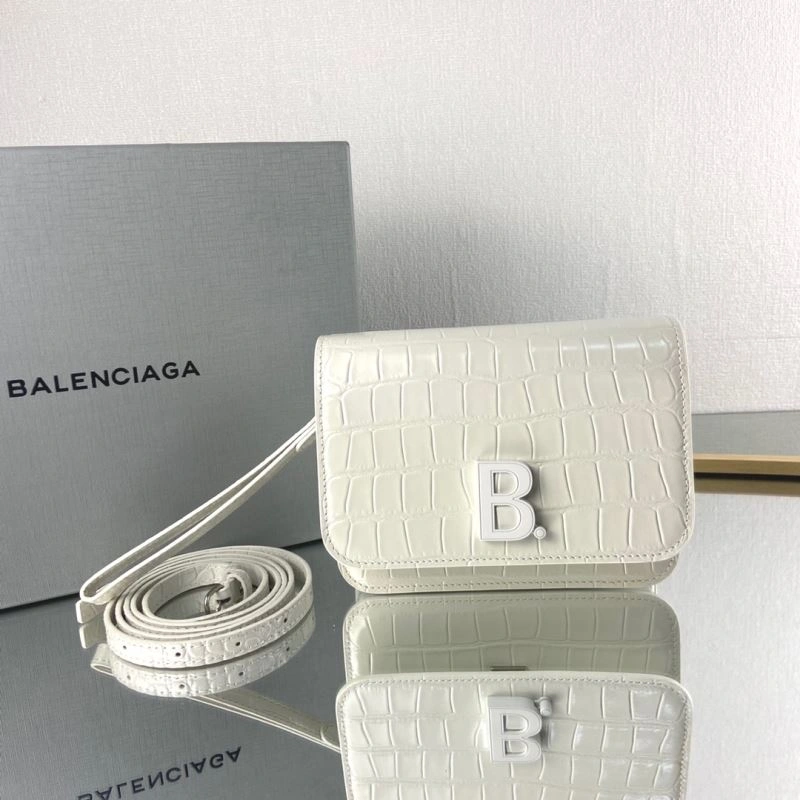 Balenciaga White Crocodile Embossed Big B Luxury Box Bag Unisex 78360