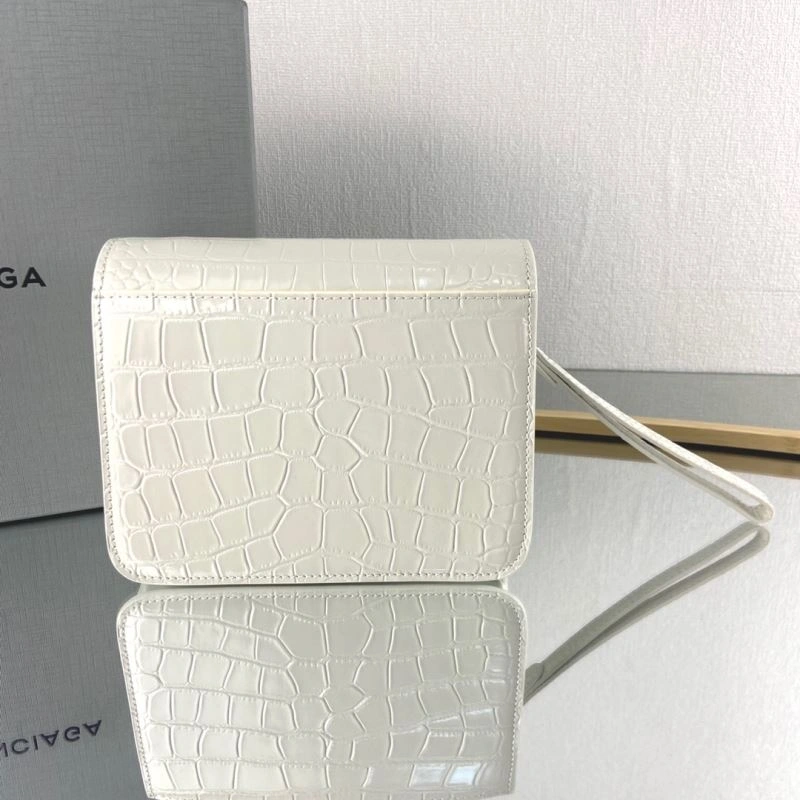 Balenciaga White Crocodile Embossed Big B Luxury Box Bag Unisex 78360