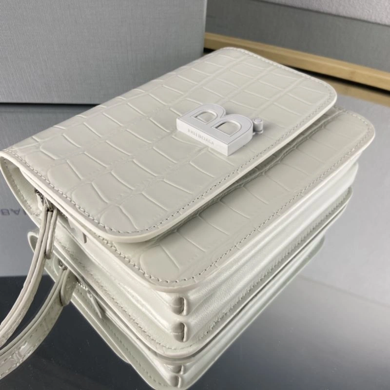 Balenciaga White Crocodile Embossed Big B Luxury Box Bag Unisex 78360