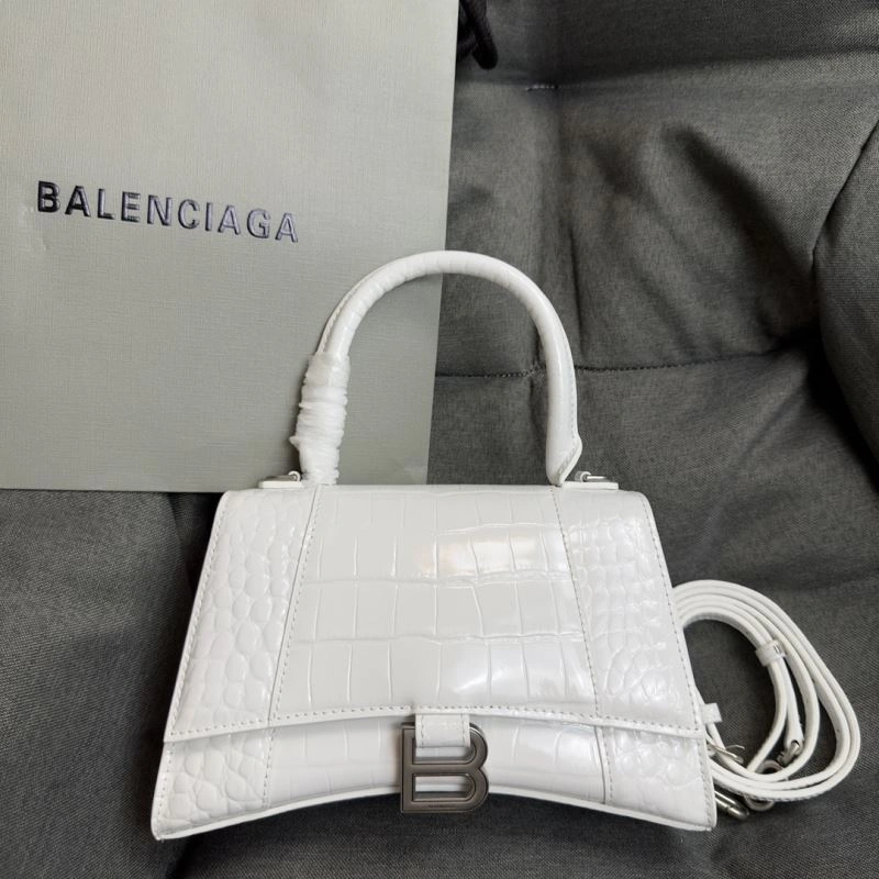 Balenciaga White Crocodile Hourglass Bag with Silver Buckle Popular 70025