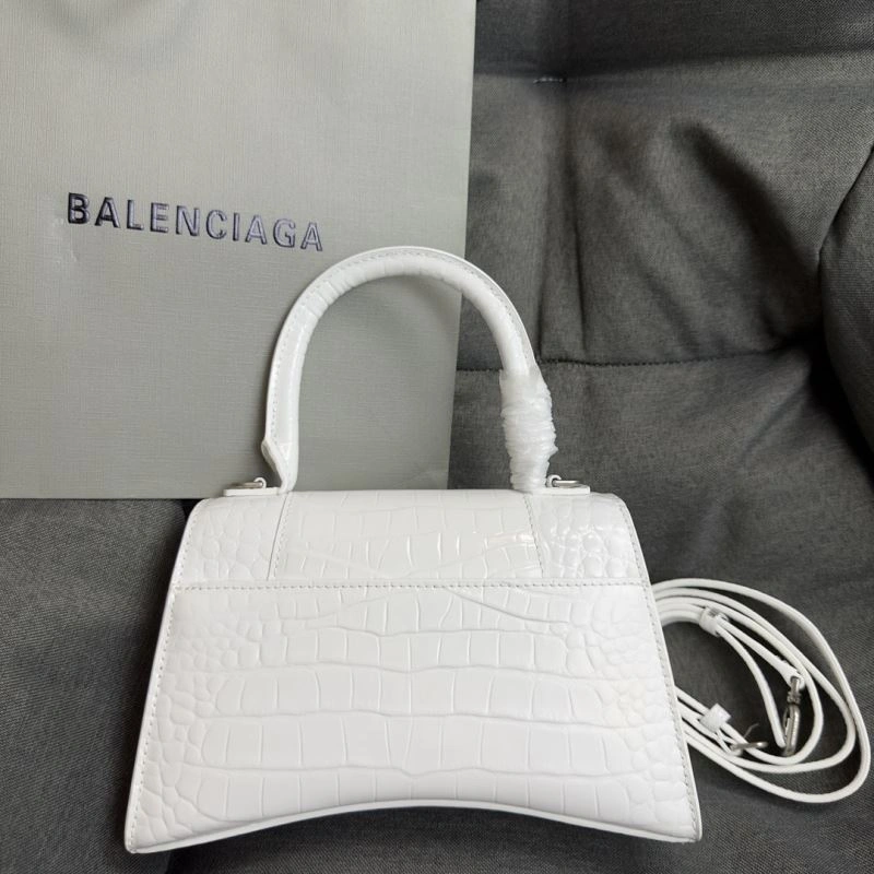 Balenciaga White Crocodile Hourglass Bag with Silver Buckle Popular 70025