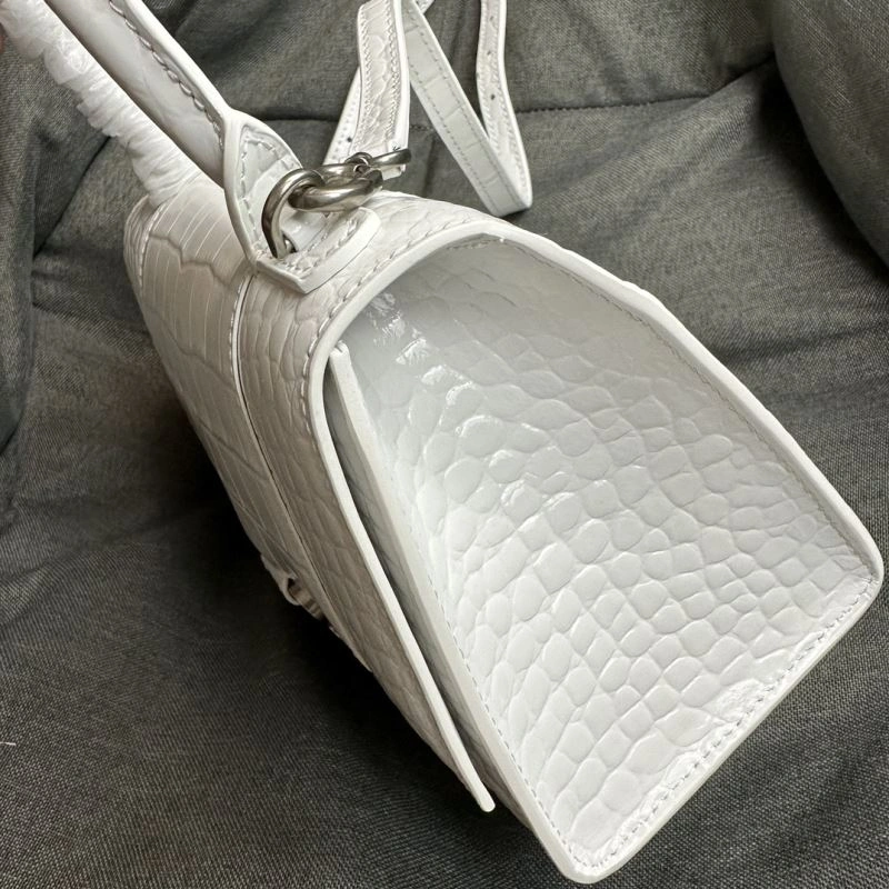 Balenciaga White Crocodile Hourglass Bag with Silver Buckle Popular 70025