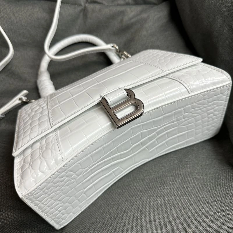Balenciaga White Crocodile Hourglass Bag with Silver Buckle Popular 70025