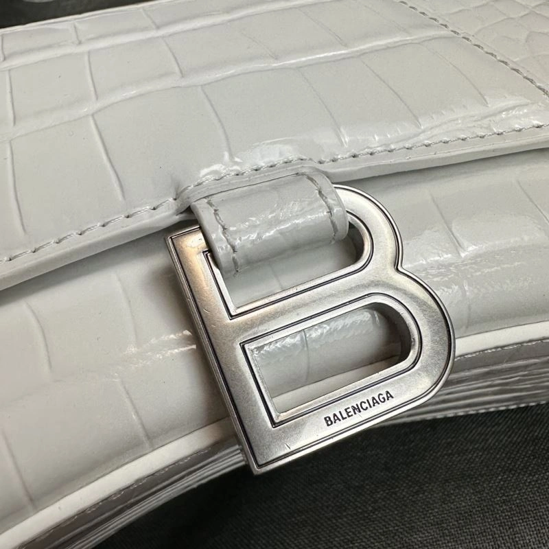 Balenciaga White Crocodile Hourglass Bag with Silver Buckle Popular 70025