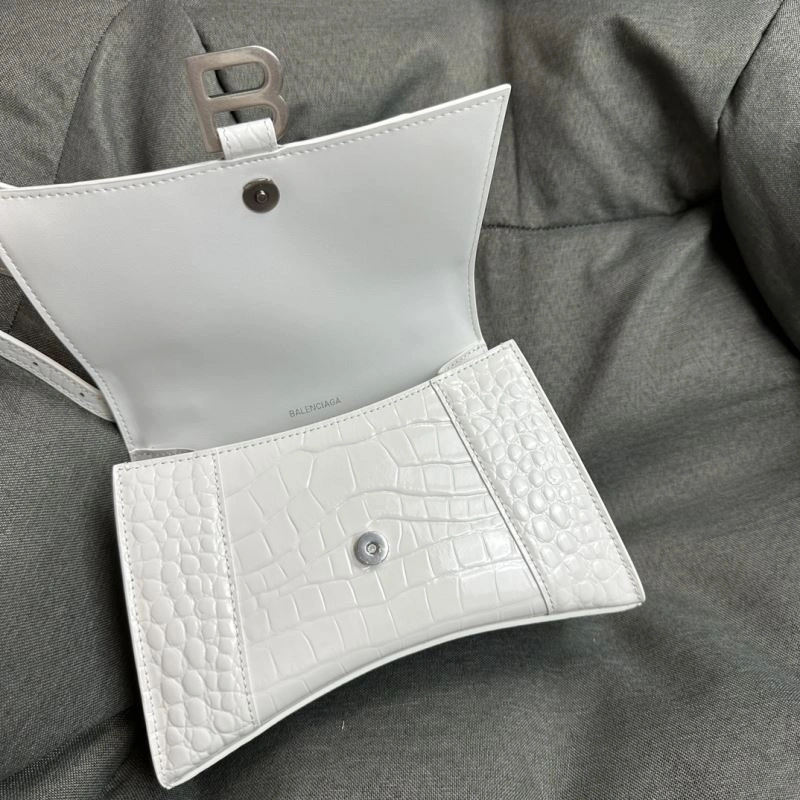 Balenciaga White Crocodile Hourglass Bag with Silver Buckle Popular 70025