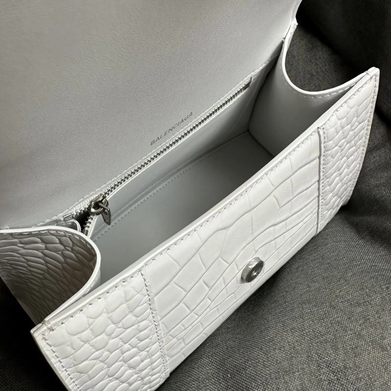 Balenciaga White Crocodile Hourglass Bag with Silver Buckle Popular 70025