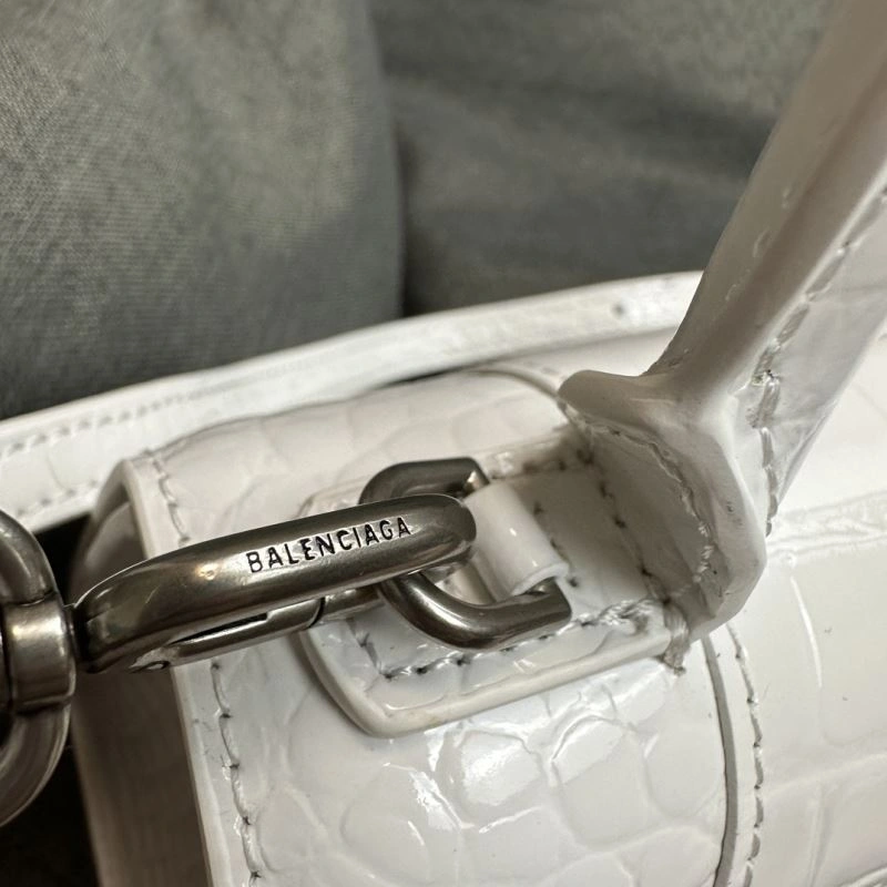 Balenciaga White Crocodile Hourglass Bag with Silver Buckle Popular 70025