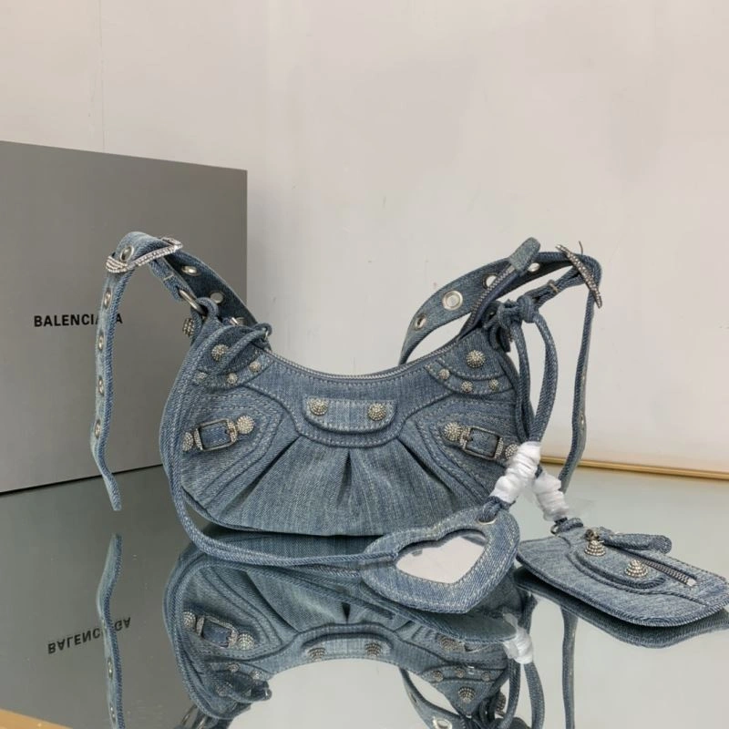Lightweight Balenciaga XS Denim Dumpling Bag - Retro Rock  Underarm Style 78836