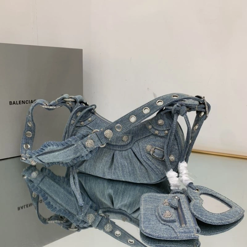 Lightweight Balenciaga XS Denim Dumpling Bag - Retro Rock  Underarm Style 78836