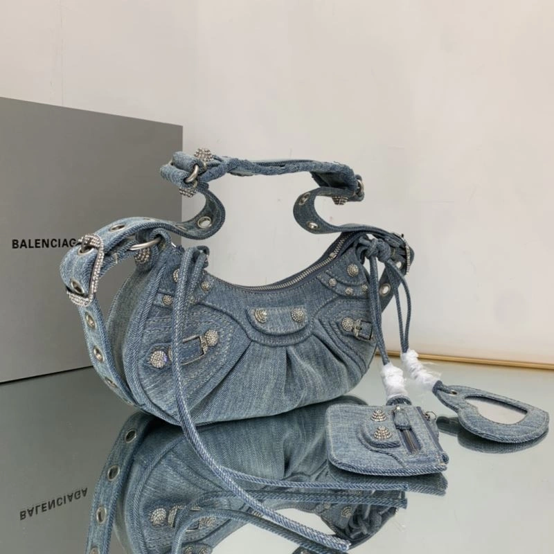 Lightweight Balenciaga XS Denim Dumpling Bag - Retro Rock  Underarm Style 78836