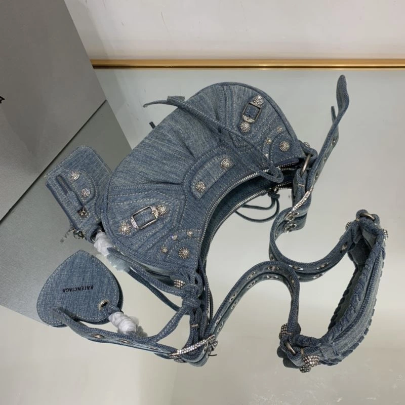 Lightweight Balenciaga XS Denim Dumpling Bag - Retro Rock  Underarm Style 78836