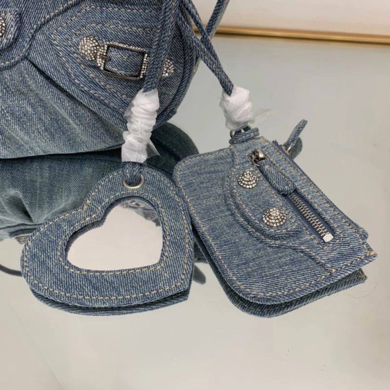 Lightweight Balenciaga XS Denim Dumpling Bag - Retro Rock  Underarm Style 78836