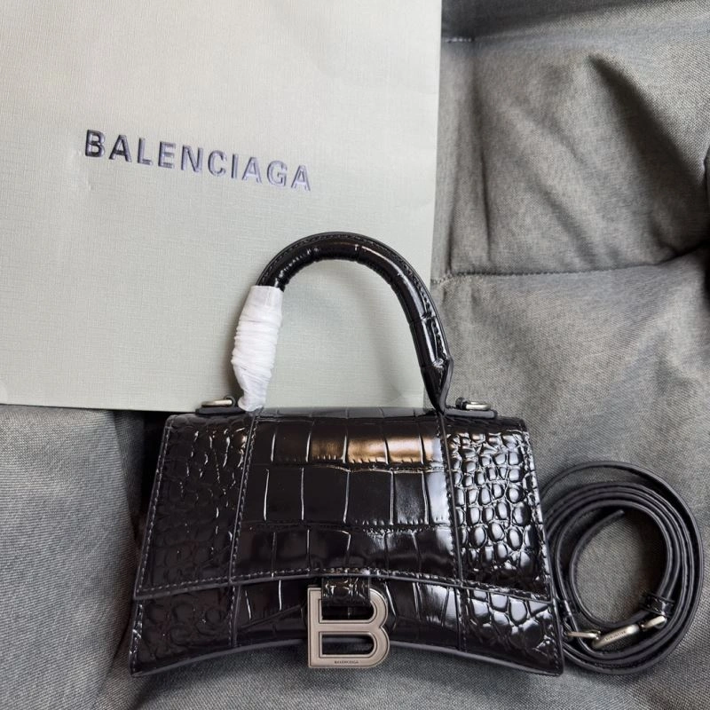 Balenciaga XS Hourglass Bag - Black Silver Crocodile Edition Compact 69977