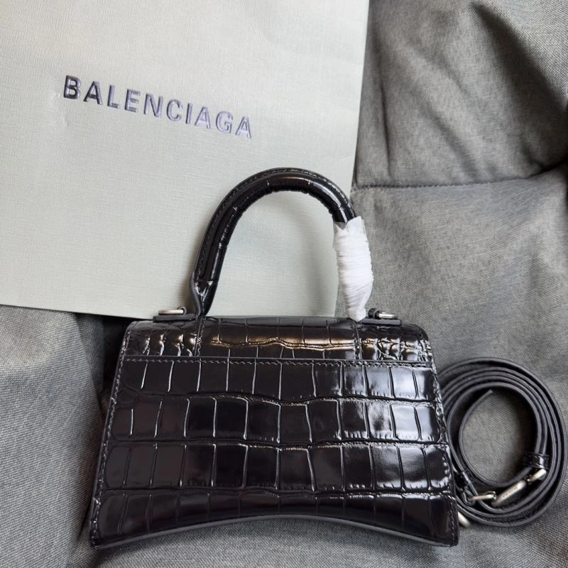 Balenciaga XS Hourglass Bag - Black Silver Crocodile Edition Compact 69977