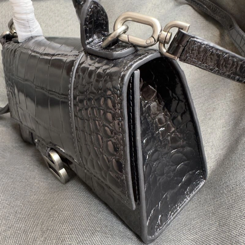 Balenciaga XS Hourglass Bag - Black Silver Crocodile Edition Compact 69977