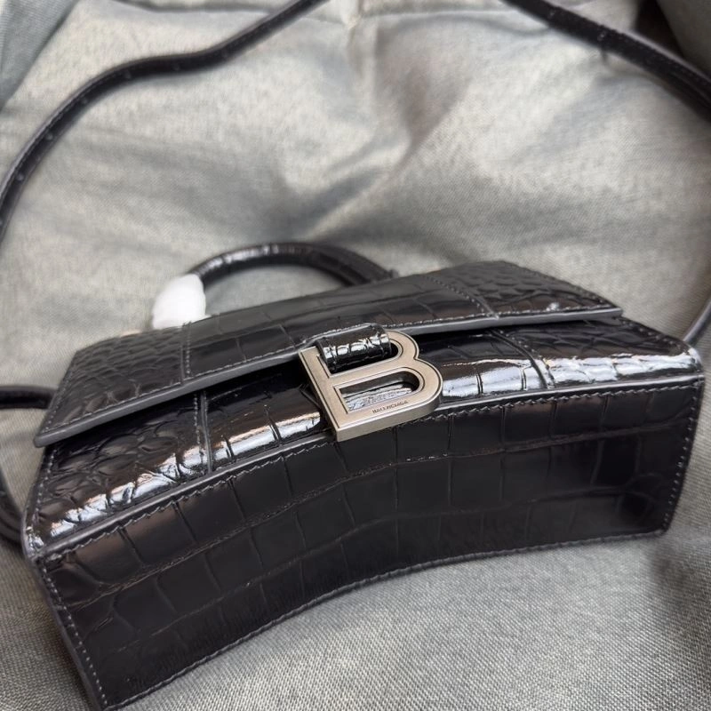 Balenciaga XS Hourglass Bag - Black Silver Crocodile Edition Compact 69977