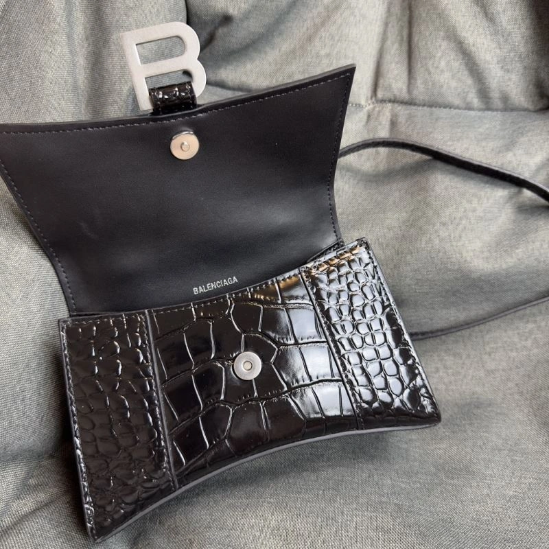 Balenciaga XS Hourglass Bag - Black Silver Crocodile Edition Compact 69977