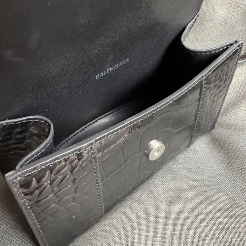 Balenciaga XS Hourglass Bag - Black Silver Crocodile Edition Compact 69977