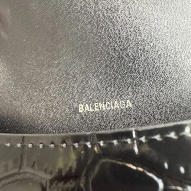 Balenciaga XS Hourglass Bag - Black Silver Crocodile Edition Compact 69977