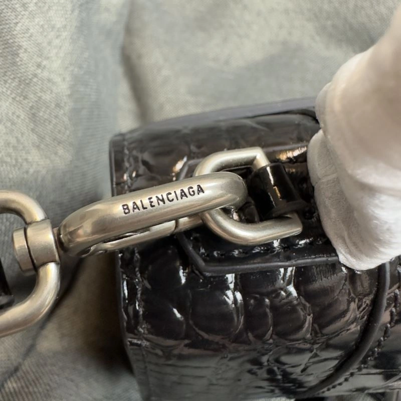 Balenciaga XS Hourglass Bag - Black Silver Crocodile Edition Compact 69977