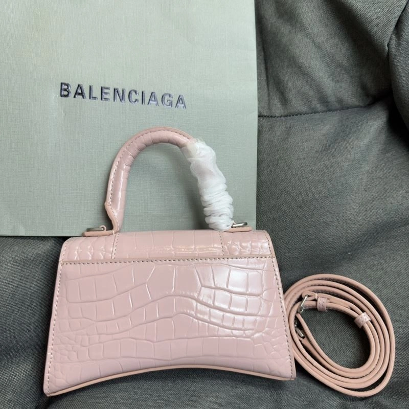 Balenciaga XS Hourglass Blush Crocodile Bag with Silver Buckle Original 69997