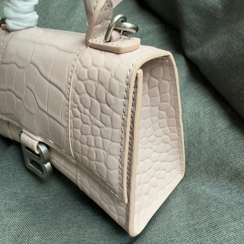 Balenciaga XS Hourglass Blush Crocodile Bag with Silver Buckle Original 69997
