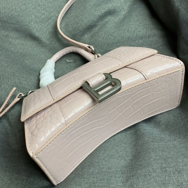 Balenciaga XS Hourglass Blush Crocodile Bag with Silver Buckle Original 69997