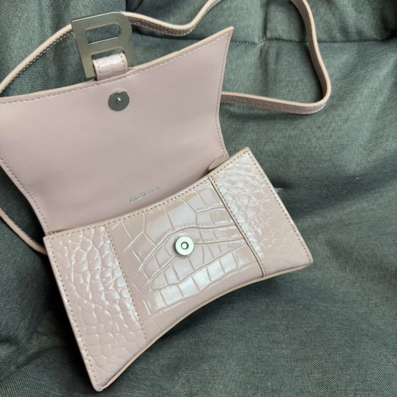 Balenciaga XS Hourglass Blush Crocodile Bag with Silver Buckle Original 69997