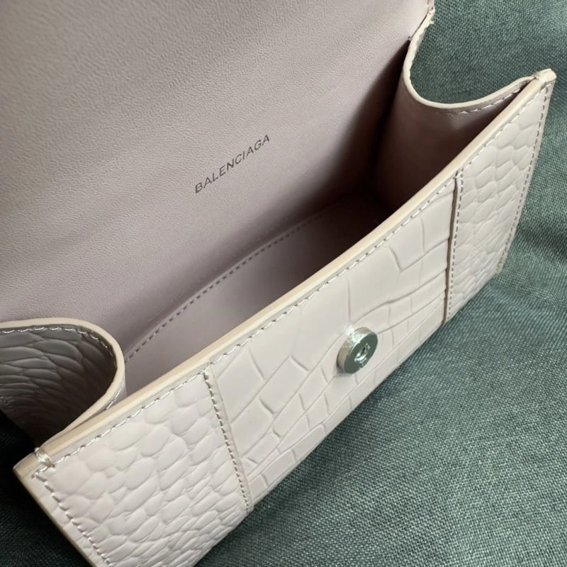 Balenciaga XS Hourglass Blush Crocodile Bag with Silver Buckle Original 69997