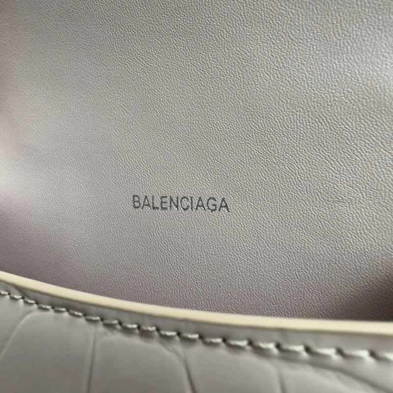 Balenciaga XS Hourglass Blush Crocodile Bag with Silver Buckle Original 69997