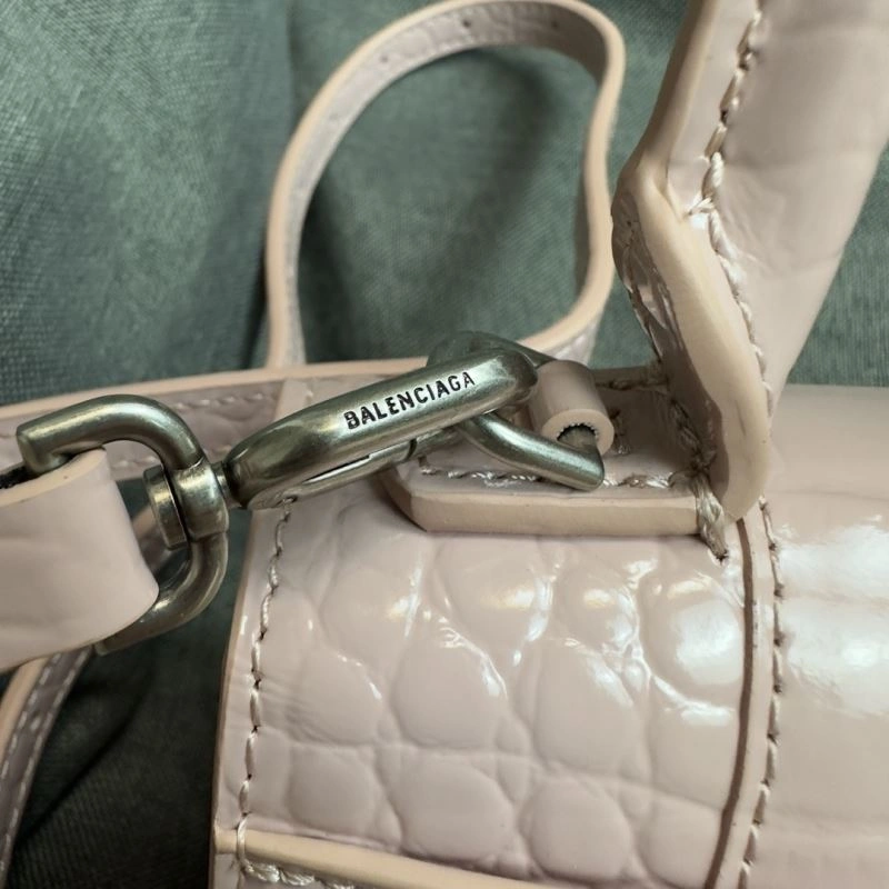 Balenciaga XS Hourglass Blush Crocodile Bag with Silver Buckle Original 69997