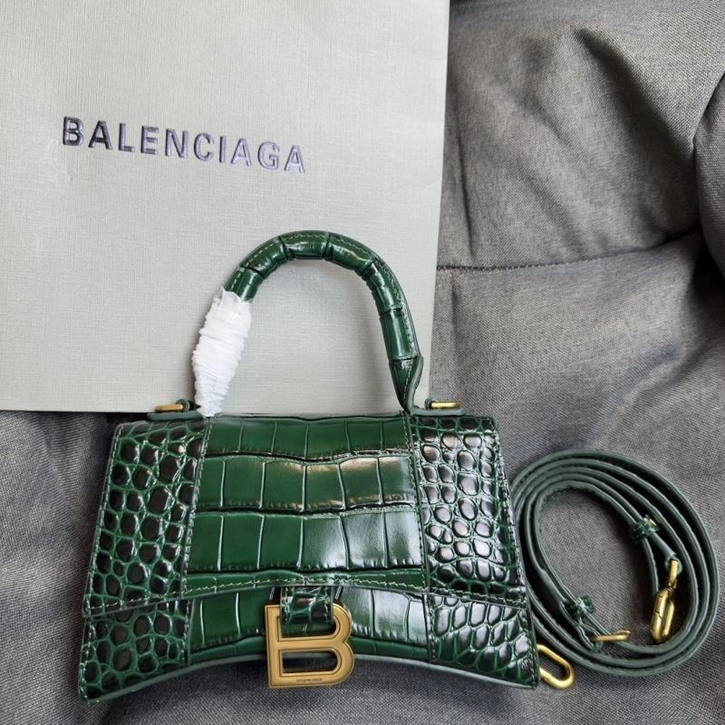 Balenciaga XS Hourglass Crocodile Bag - Dark Green with Gold Buckle Unisex 69996