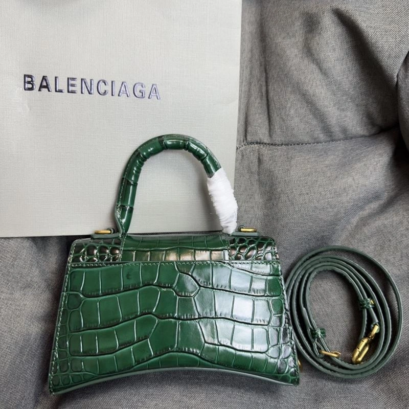 Balenciaga XS Hourglass Crocodile Bag - Dark Green with Gold Buckle Unisex 69996